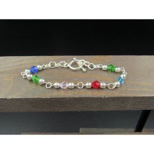 7" Sterling Silver Various Colorful Crystals Bracelet Vintage Elegant Beautiful